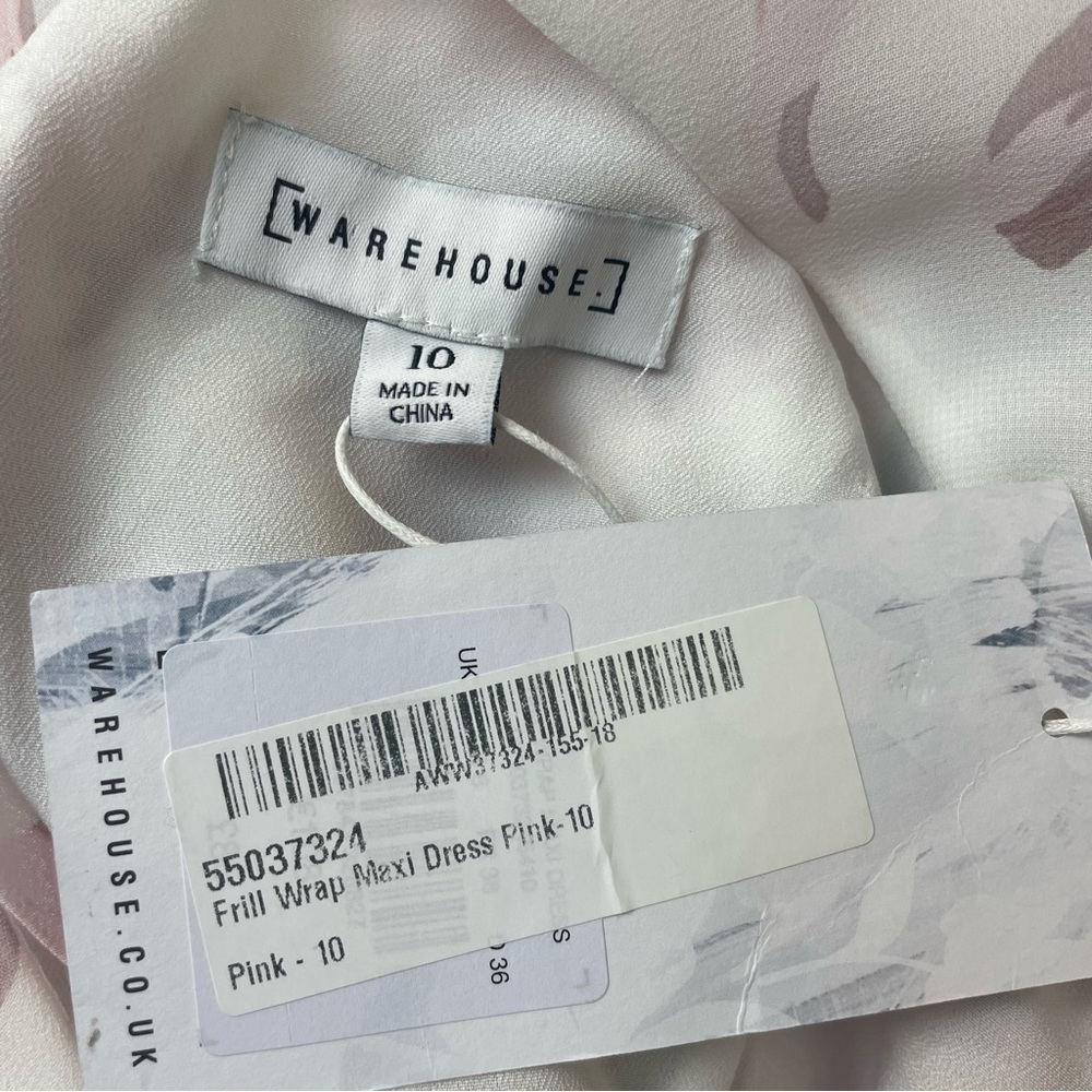 Warehouse Size 10 Frill Wrap Button Maxi Dress Floral Pink White Bridesmaid Chic - Picture 10 of 11